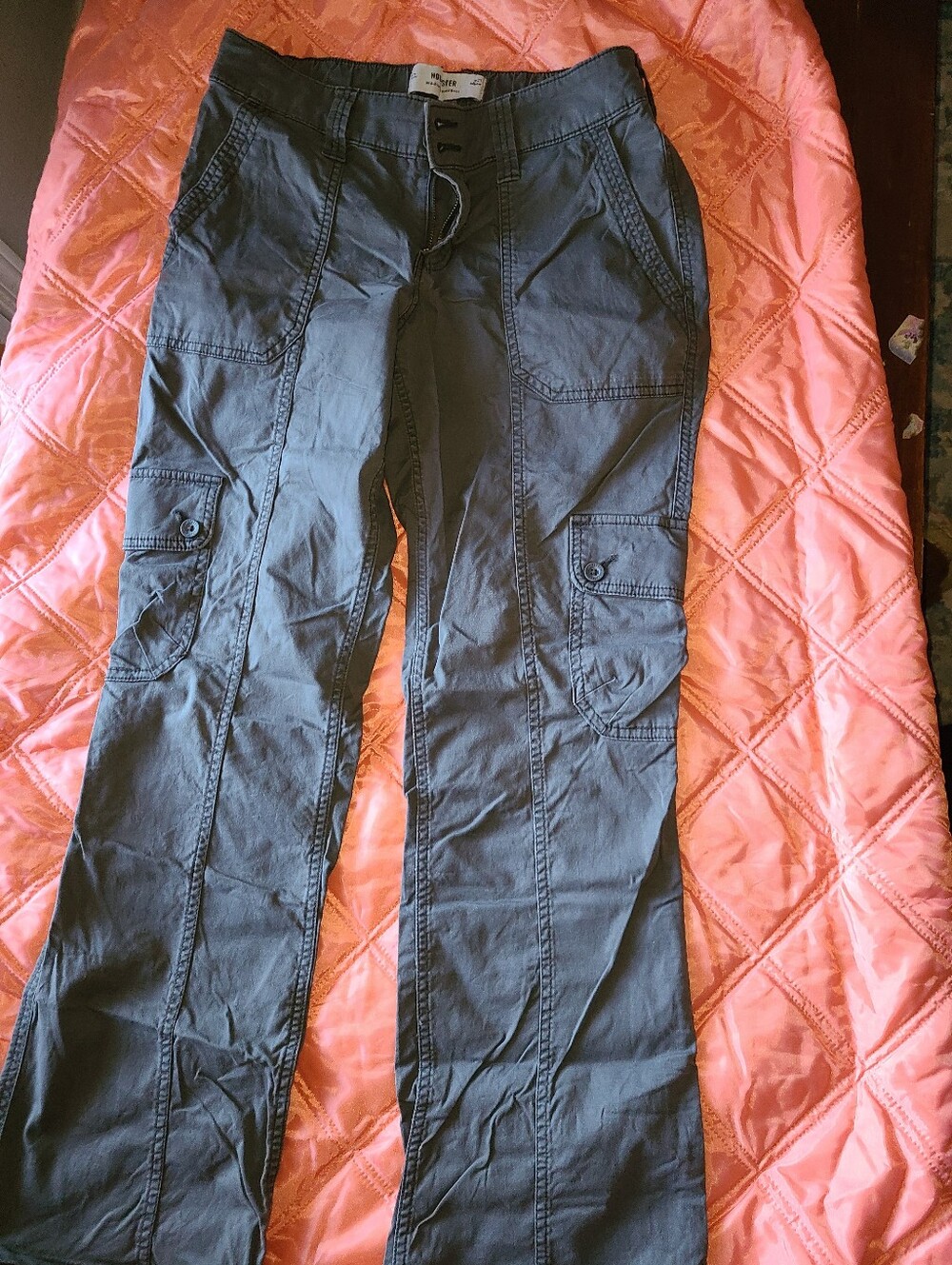 Gently Used Hollister Women's Dark Gray Wide Leg Cargo Jeans Size 27